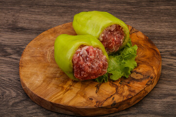 Raw stuffed bell pepper with meat