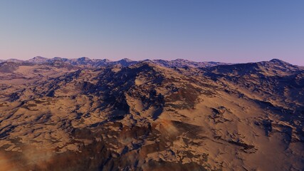 Fototapeta premium realistic surface of an alien planet, view from the surface of an exo-planet 3d illustration