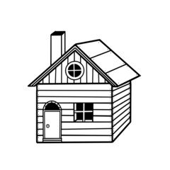 Hand drawn sweet house. Wooden house with window, door, chimney, doodle style. Vector illustration for design.