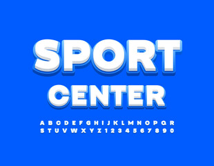 Vector bright Emblem Sport Center.  Modern 3D Font. Artistic Alphabet Letters and Numbers
