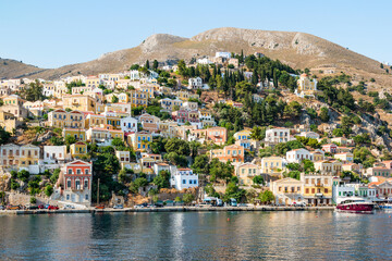 The picturesque island of Simi near Rhodes, part of the Dodecanese island chain, Greece - 459969219