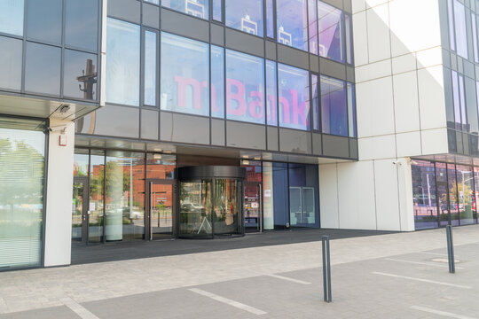 Gdansk, Poland - July 4, 2021: Office of one of largest bankin Poland mBank at Tryton Business House in Gdansk.