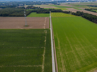 Aerial photo of fields which are in use of agriculture