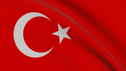 Flag of Turkey. Close-up of a flag flying in the wind. 3D rendering 