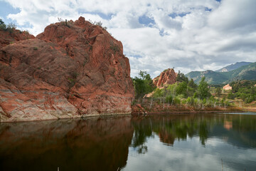 Scenic View of Red Rock Canyon National Park Lake and Mountains in Colorado Springs, Colorado 