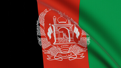 Flag of Afghanistan. Close-up of a flag flying in the wind. 3D rendering 
