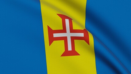 Flag of Madeira. Close-up of a flag flying in the wind. 3D rendering 