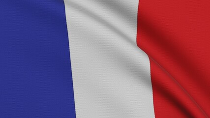 Flag of France. Close-up of a flag flying in the wind. 3D rendering