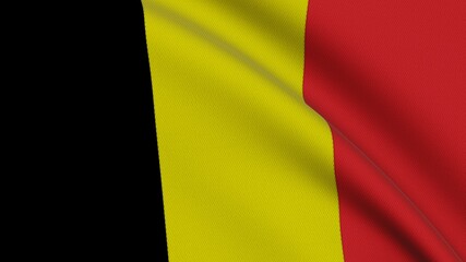 Flag of Belgium. Close-up of a flag flying in the wind. 3D rendering 