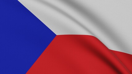 Flag of Czechia. Close-up of a flag flying in the wind. 3D rendering 