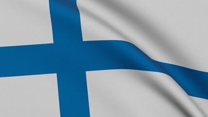 Flag of Finland. Close-up of a flag flying in the wind. 3D rendering 