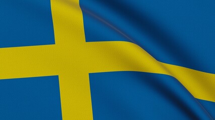 Flag of Sweden. Close-up of a flag flying in the wind. 3D rendering 