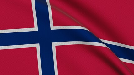 Flag of Norway. Close-up of a flag flying in the wind. 3D rendering 