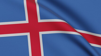 Flag of Iceland. Close-up of a flag flying in the wind. 3D rendering 