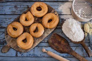 Baked roll breads on the table. Kahke or kake