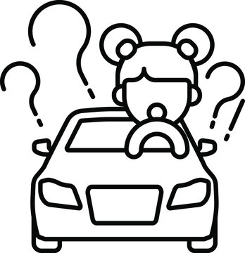 line vector icon, car accident, child driving a car