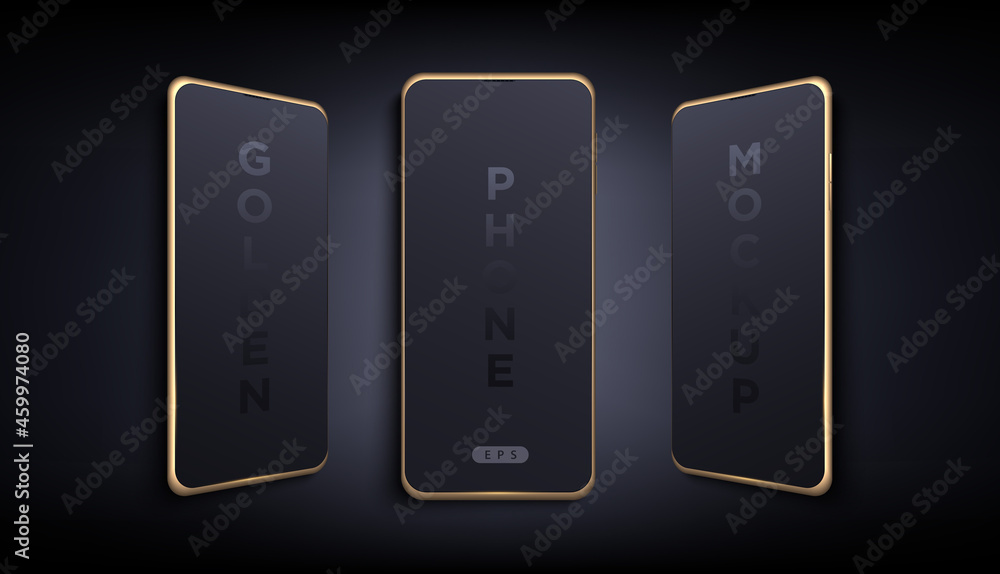 Aufkleber modern futuristic black thin frame full screen smart phone mock up with different angles. blank scre