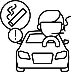 line vector icon, car accident, smoking while driving