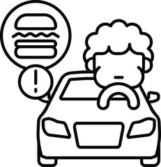 Obraz premium line vector icon, car accident, eating food while driving