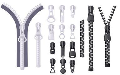 Set of different zippers vector illustration on white background