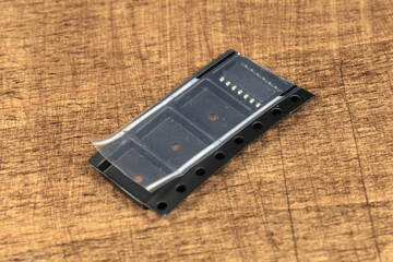 Electronic components: microcontroller macro image. Selective focus.