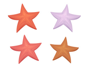 Set of four starfishes simple design cartoon sea animal vector illustration on white background