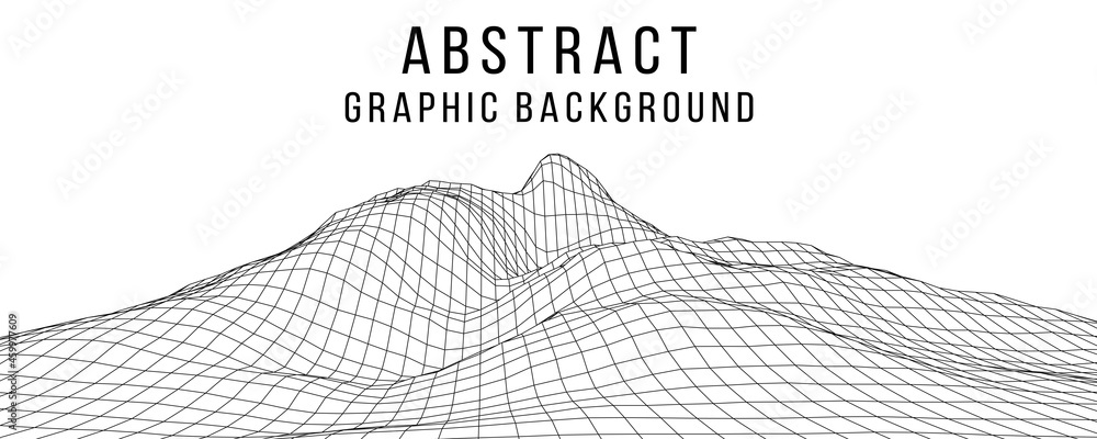 Poster wireframe landscape background. 3d grid technology illustration landscape. network connection struct