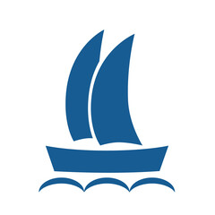 Yacht waves, blue flat icon. Isolated on white background vector illustration.