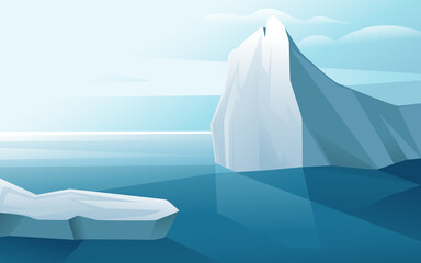 Nature winter arctic landscape with iceberg blue water and clear sky vector illustration horizontal view
