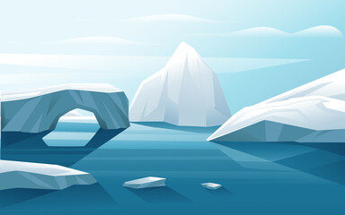 Nature winter arctic landscape with iceberg blue water and clear sky vector illustration horizontal view © Alfmaler