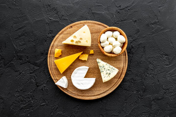 Set of different types of cheese. Dairy products flat lay