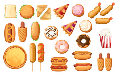 Big collection of tasty fast food vector illustration on white background
