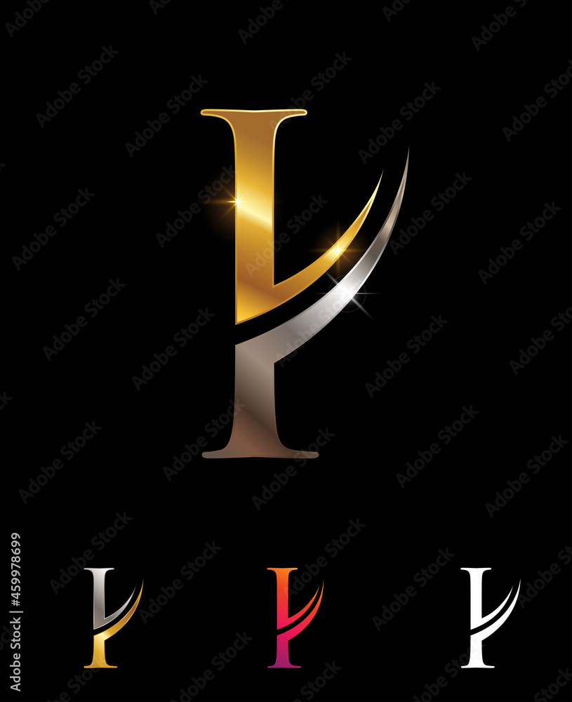 Wall mural golden and chrome monogram letter i