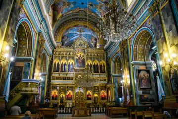 Interior of Cathedral of the Resurrection of Christ in historic center of Ivano-Frankivsk, Ukraine. September 2021