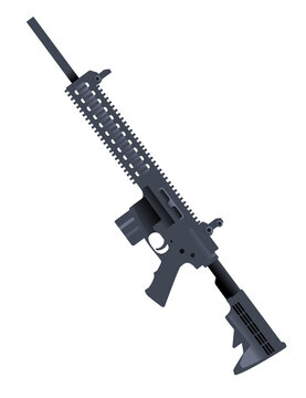 Modern assault rifle cartoon design automatic fire rifle AR 15 vector illustration on white background