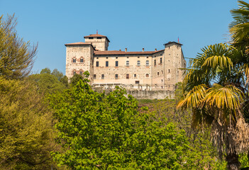 View of Fortress Borromeo of Angera, is castle of the lake Maggiore, Angera, Italy