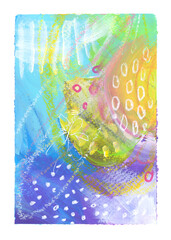 Art Watercolor and Acrylic smear blot with pencil, oil pastel line scribble elements. Interior abstract texture color stain on white background.