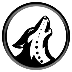 A dog or a wolf howls at the moon. Animal icon. Tattoos or predator symbol