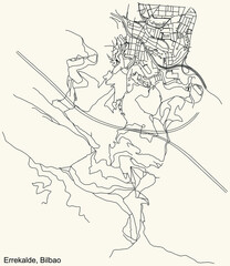 Detailed navigation urban street roads map on vintage beige background of the quarter Errekalde district of the Spanish regional capital city of Bilbao, Spain