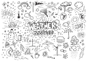 Weather hand drawn vector doodles set