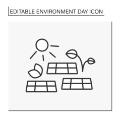Renewable energy line icon. Conversion of power from sunlight into electricity. Solar battery. Eco awareness. Environment day concept. Isolated vector illustration. Editable stroke