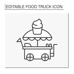 Ice cream van line icon. Commercial vehicle to sell tasty ice cream. Mobile retail outlet. Food truck concept. Isolated vector illustration. Editable stroke