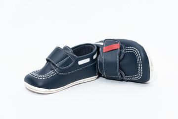children's classic blue leather shoes. white background online product