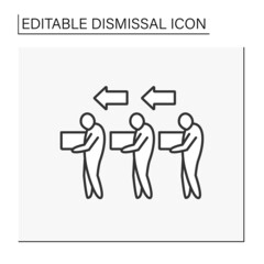 Job loss line icon. Group dismissal. Job cuts. Unhappy workers with boxes go home. Dismissal concept. Isolated vector illustration. Editable stroke