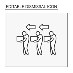 Fototapeta premium Job loss line icon. Group dismissal. Job cuts. Unhappy workers with boxes go home. Dismissal concept. Isolated vector illustration. Editable stroke