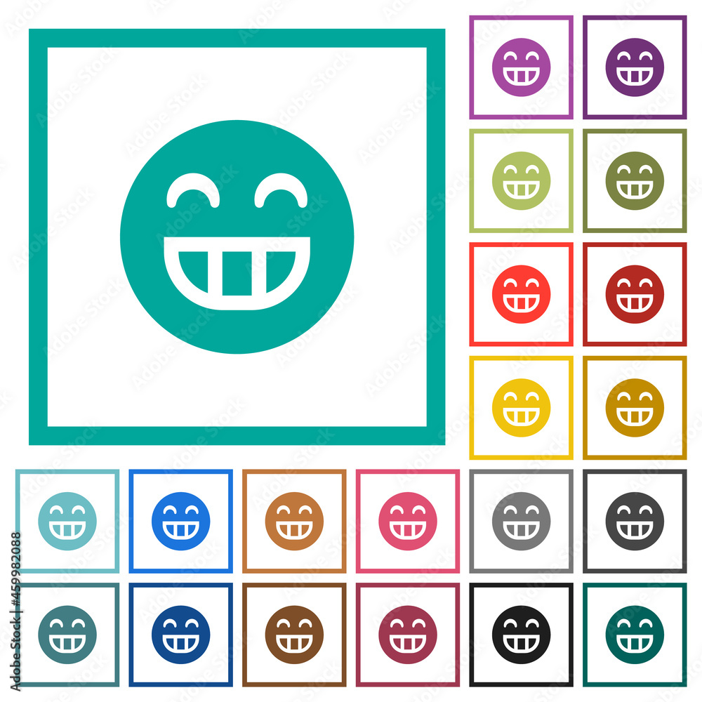 Poster laughing emoticon solid flat color icons with quadrant frames