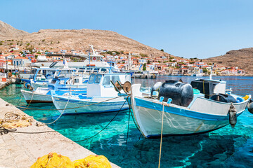 The picturesque island of Halki near Rhodes, part of the Dodecanese island chain, Greece