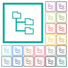 Folder structure outline flat color icons with quadrant frames