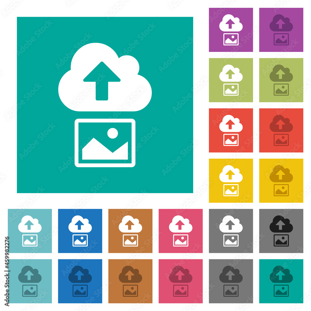 Poster upload image to cloud solid square flat multi colored icons