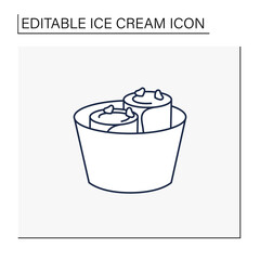 Fried ice cream line icon.Thai delicious dessert. Tasty frozen ice cream rolled into rolls.Summer sweets. Isolated vector illustration.Editable stroke